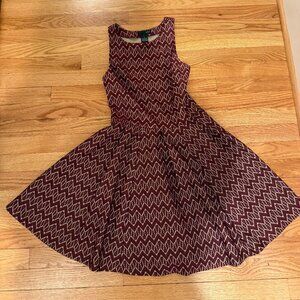 Aqua Brand Burgundy/Tan Pattern Dress